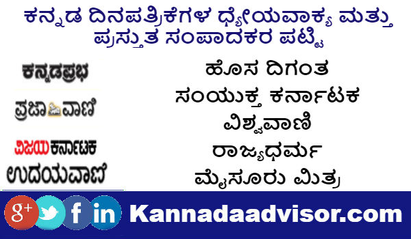 Kannada News Papers current editors and News Papers Mottos